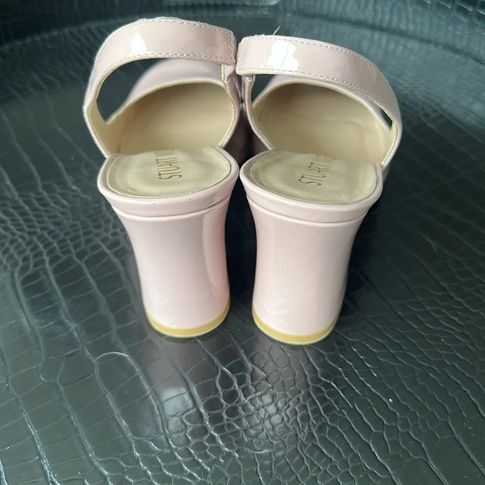 Stuart Weitzman Blush Patent Slingback Block Heels